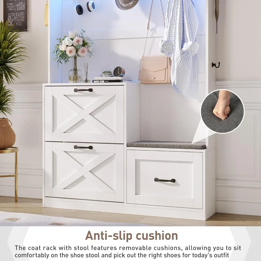 شجرة القاعة مع مساحة تخزين للأحذية، مقعد المدخل، رف المعاطف، أضواء LED، 78 طويلًا، 9 خطافات، تصميم يدوم طويلاً