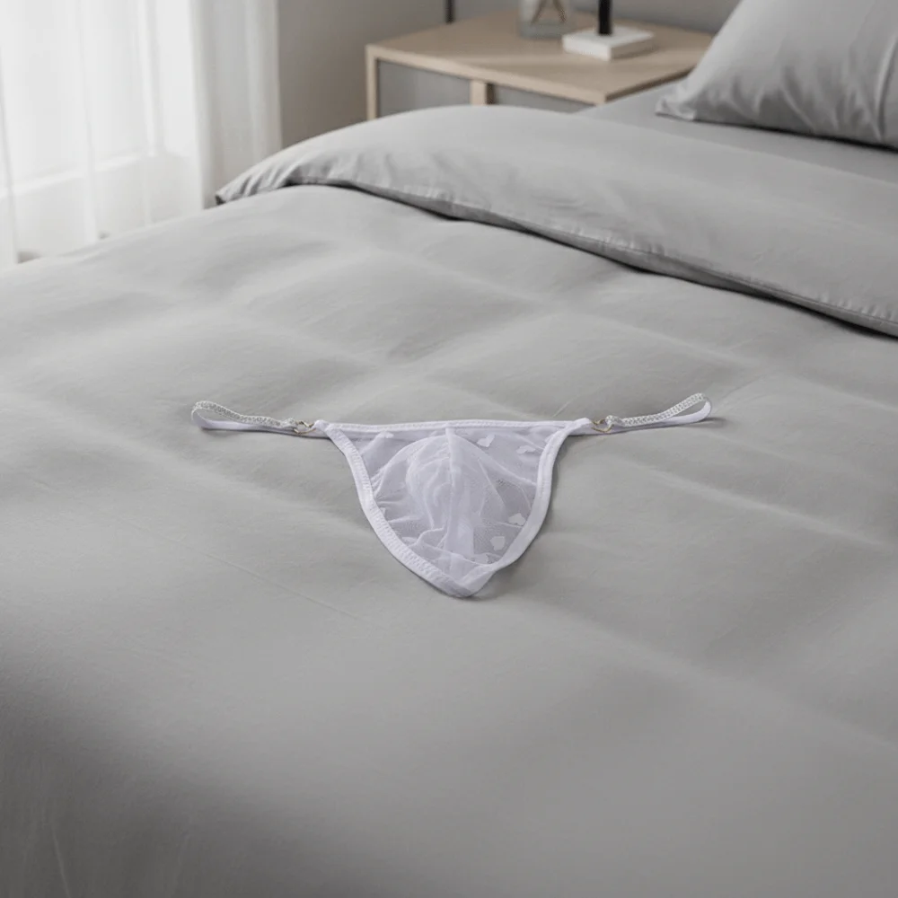Thin Mesh Men Hollow Thongs Love Heart Print Low Waist Male Transparent Briefs Underpants Bulge Pouch Men's Sheer Panties