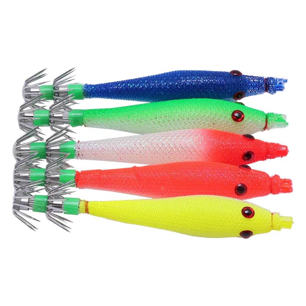 5 pcs 6cm 7cm 9cm 11cm Fluorescent Fishing Lures Squid Hook Jigs Cuttlefish Jigs Bait  Wood Shrimps Sea Fishing Tackle ﻿