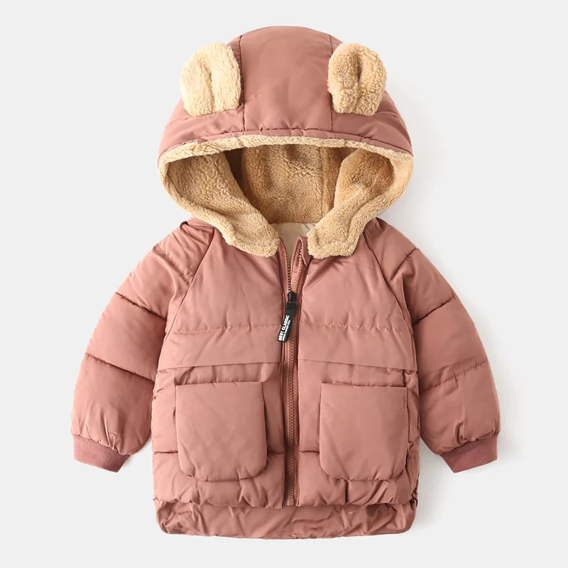 Kids Fashion Down Coat New 2023 Baby Boys Girls Winter Thicken Warm Hooded Zipper Solid Cotton-padded Jacket Overcoat Outerwear