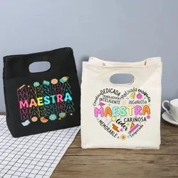 Spagnolo Maestra Print funzionale Cooler Lunch Box Thermal Picnic Food Bags regalo per le donne bambini borsa Bento isolata portatile