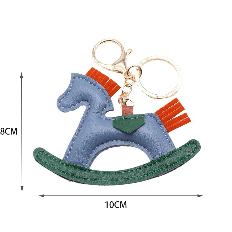 10 Colors New Trendy Designer PU Leather Rocking Horse Keychain Pony Horse Decoration For Lady Bag Keyring Charm Accessories