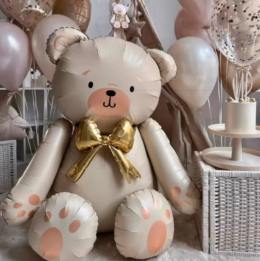 Schleife Bär Aluminiumfolie Ballon Braun/Mattweiß Bär Ballon Geburtstag Hochzeit Dusche Jahrestag Dekoration Geburtstagsgeschenk – Detail 3