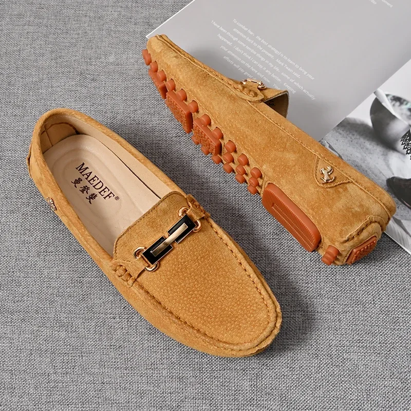 YRZL Size 48 Loafers Men Luxury Brand Moccasins Shoes Men Suede Leather Loafers Shoes Slip on Non-slip Driving Loafers for Men