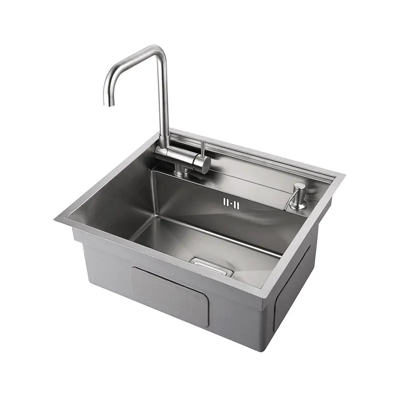 Hidden Kitchen Black Sink Bowl Bar Stainless Steel Balcony Hidden Black Bar Sink with Water Faucet Open Kitchen Sink