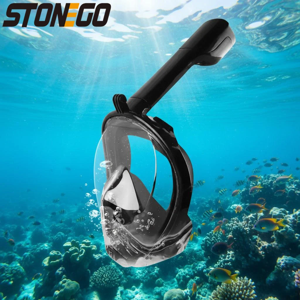 Vollgesichts-Schnorchelmaske, 180 Grad, beschlagfrei, auslaufsicher, Atemschlauch, Kamerahalterung, sicheres Schwimmen, Tauchen