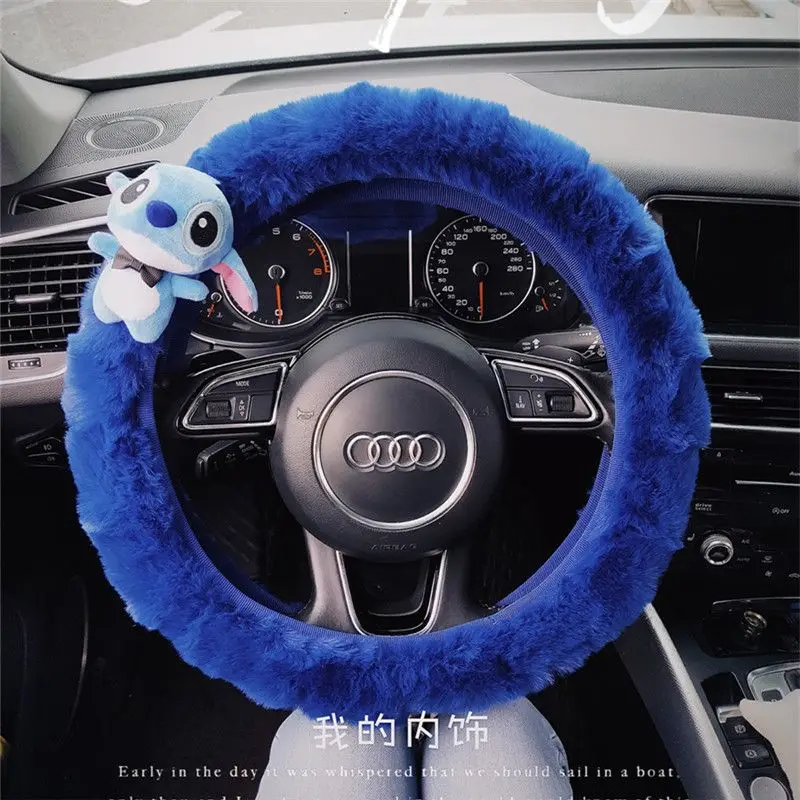 Disney Cute Cartoon Stitch Car Car Winter Plush Steering Wheel Cover Stretch Handlebar Cover Universal Card Warm Winter Model