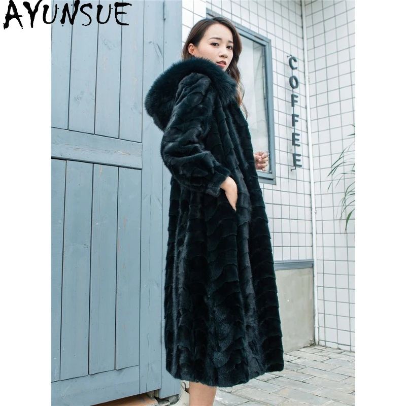 AYUNSUE manteaux de fourrure de vison pour femme hiver 2025 manteau de fourrure Long femme vêtements de mode élégants pour femme de haute qualité Ropa Mujer