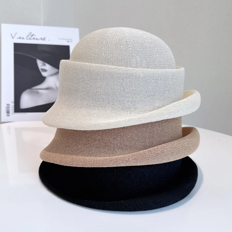 French vintage and paper top hat 2025 Senior sense curly rimmed fisherman hat elegant temperament the girl style dome basin hat