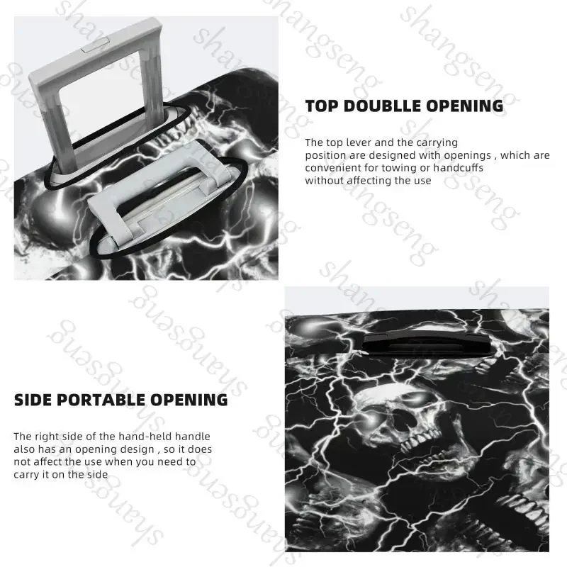 سميكة مرنة الأمتعة الغطاء الواقي سستة دعوى لحقيبة حقيبة يغطي غطاء عربة السفر القوطية الأسود الجمجمة الدمشقي #4