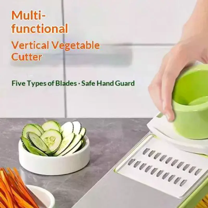 6 IN 1 Stainless Steel Vegetable Cutter Multifunction Slicer 5 Blades Combo Peeler Garlic Vegetable Shredder Kitchen Shredder