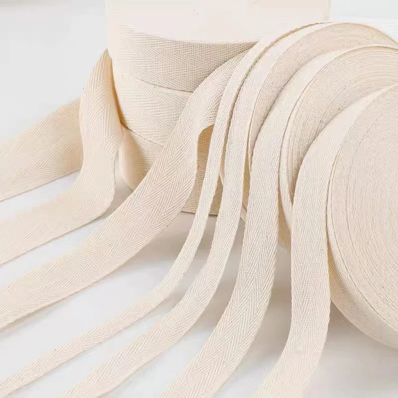 50 Yards Natural Cotton Twill Herringbone Webbing Suitable For DIY Crafts Gift Packaging Clothing Production and Sewing Projects
