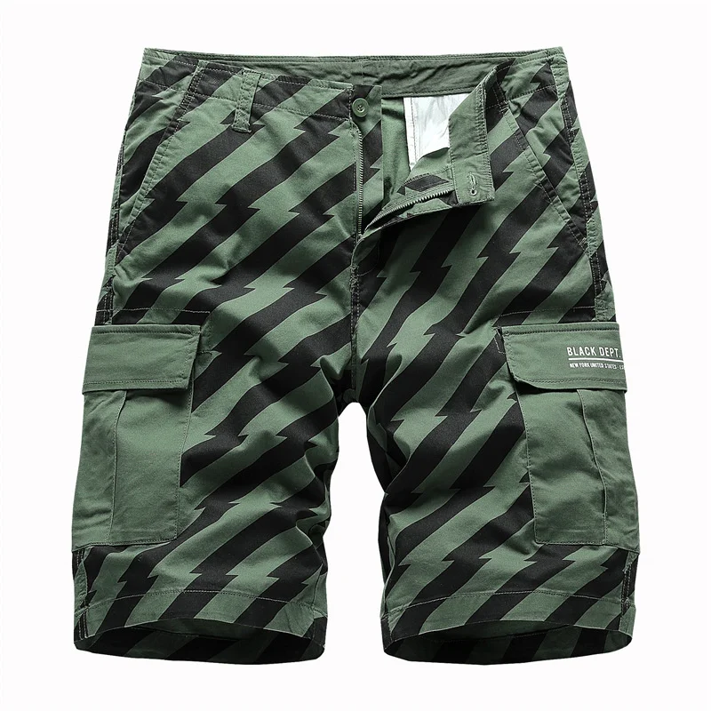 2024 Men's Camouflage Shorts Stripe Sports Cargo Big Pocket Loose Casual Male