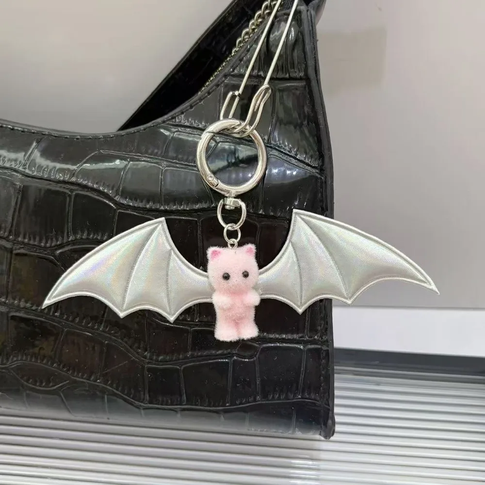 Fashion Y2K Flocking Bear Keychain Pile Coating Mini Bat Bear Keyring Animal Cute Bag Pendant Bag Hanging