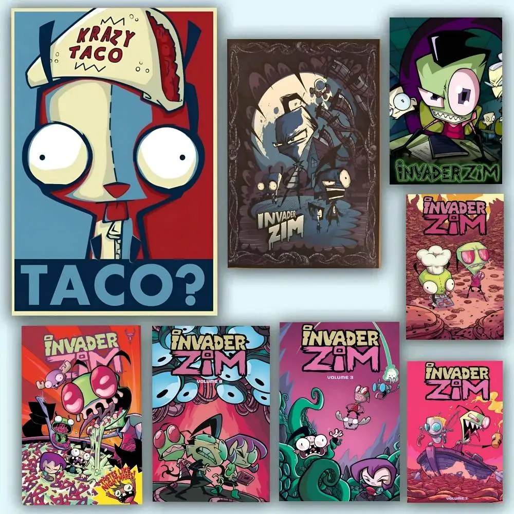 Cartoon Invader Zim Anime Poster Waterproof Wall Art Sticker For Bar Living Room Vintage Room Decor High Quality Print Gift