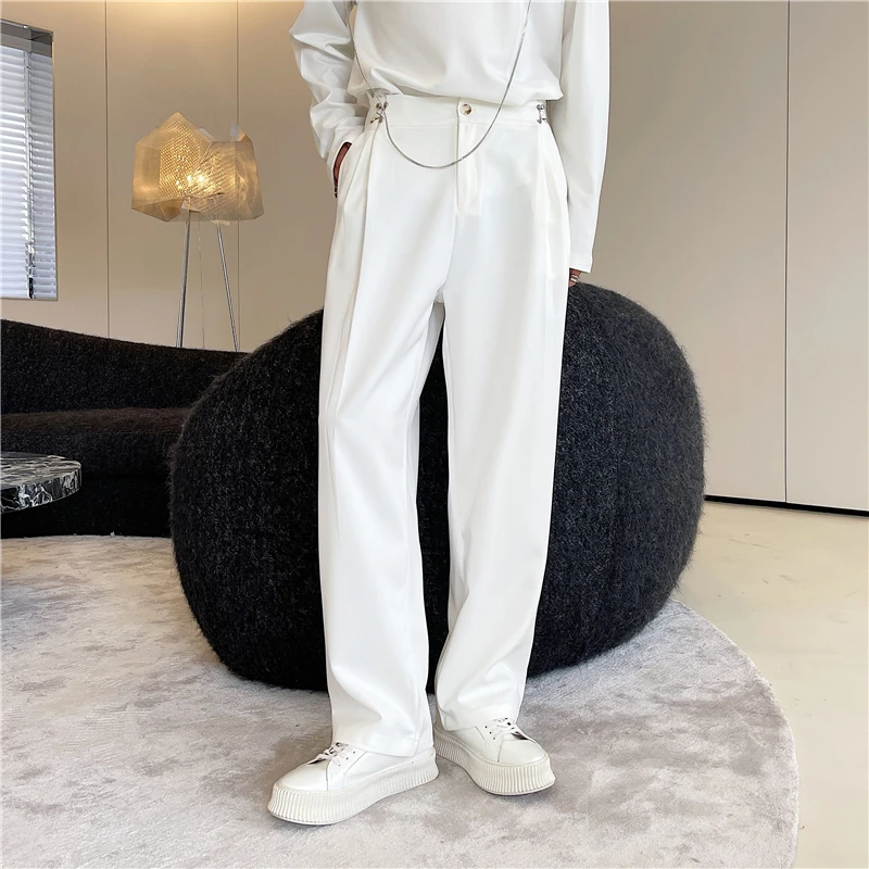 

Men's Loose Fit Trousers Drapey White Casual Pants Korean Style Straight Leg Wide Leg Long Pants Hair Stylist Youth Fashion