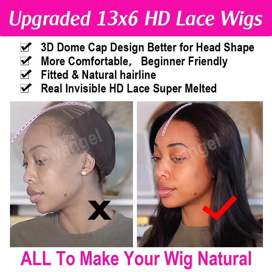 13x6 Full Frontal HD Lace Wig Straight Human Hair Wigs HD Transparent Lace Front Wigs Pre Plucked Undetectable Lace For Women