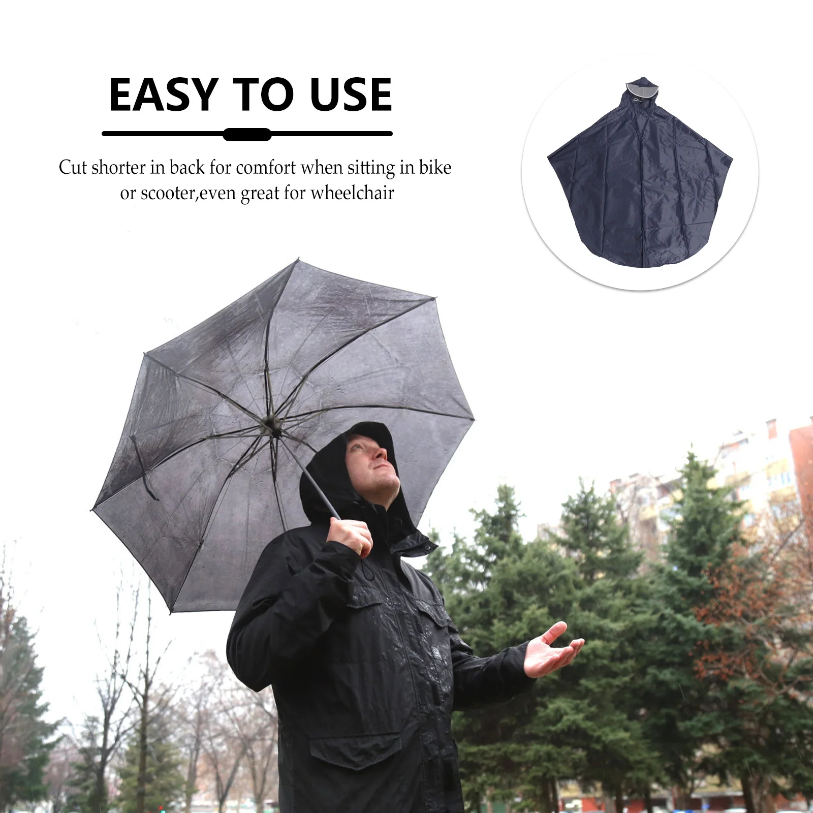 

Bicycle Raincoat Waterproof Windproof Reinforced Snap Drawstring Hood Unisex Rain Cape For Riding Camping Outdoor