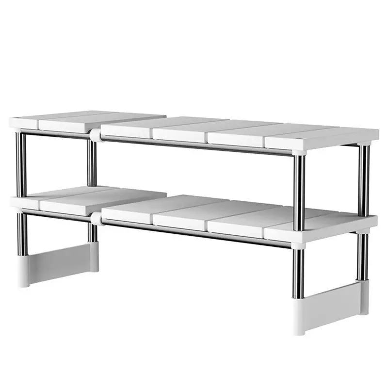 A25F-Stackable Storage Rack Telescoping Design Closet Organizer Clothing Holders Layered Partition Shelves Sink Support