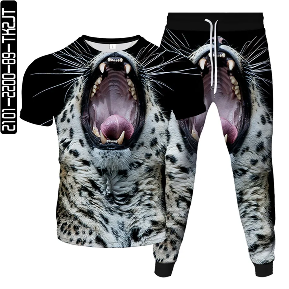 Hommes Femmes Mode 3D Imprimer Animal Léopard Survêtement Mâle Femelle T-Shirt + fjPants 2Pcs Ensembles trempé Plus La Taille S-6XL Vêtements