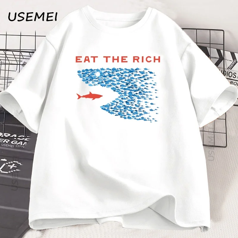 Eat The Rich T Shirt Men Women Funny Cotton Short-sleeve T-shirt Streetwear Printed TShirt Casual Funny Tops Male Clothes