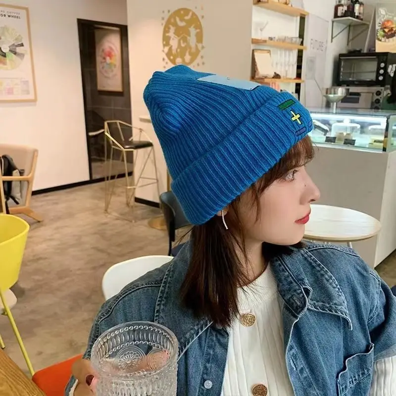 Green Smiley Face Printed Woolen Hat, Winter Hip-hop Pullover Warm Hat, Sweet Knitted Hat