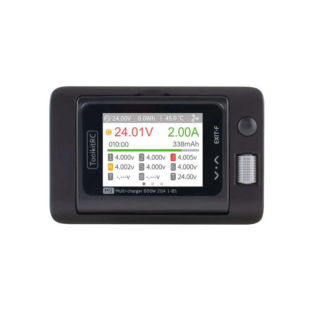 

ToolkitRC M9 600 Вт USB Умное зарядное устройство постоянного тока с быстрой зарядкой и функцией звука Регулируемый угол экрана для 1-8S Lipo LiHv LiFe батареи