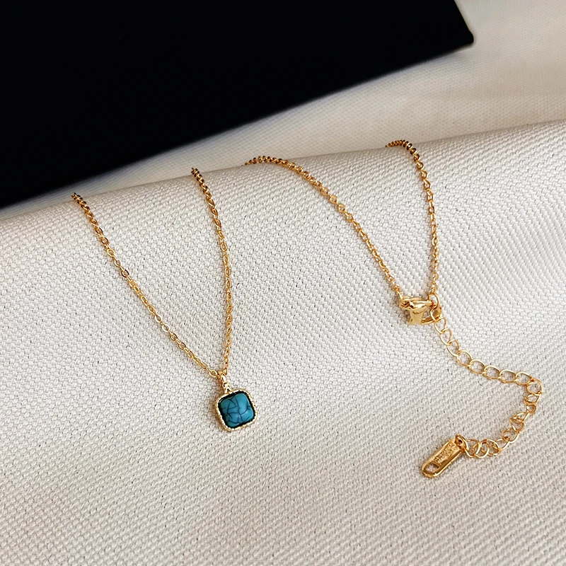 Elegante doppelschichtige geschichtete Nachahmung Türkis natürliche Perle Perlen Halskette trendigen Schmuck für Frauen Sexy Schlüsselbein Kette – Detail 13