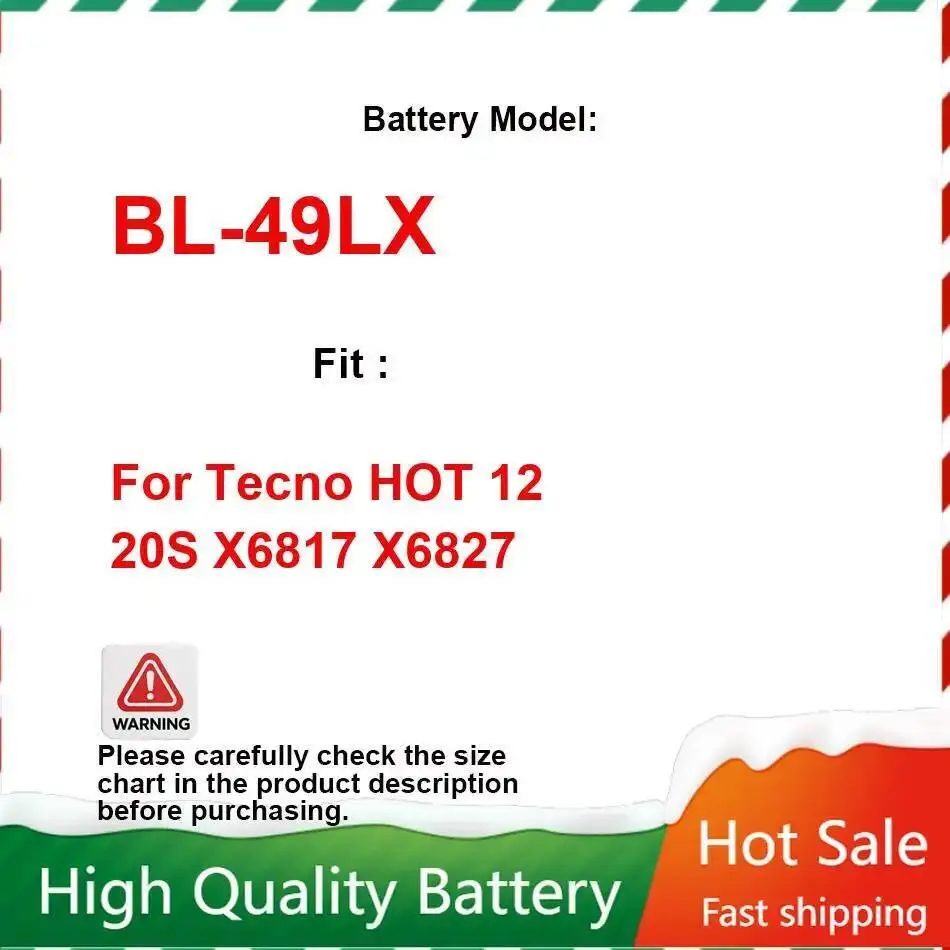 

Аккумулятор мобильного телефона Tecno Hot 12 20S X6817 X6827 BL-49LX Надежная замена 5000 мАч