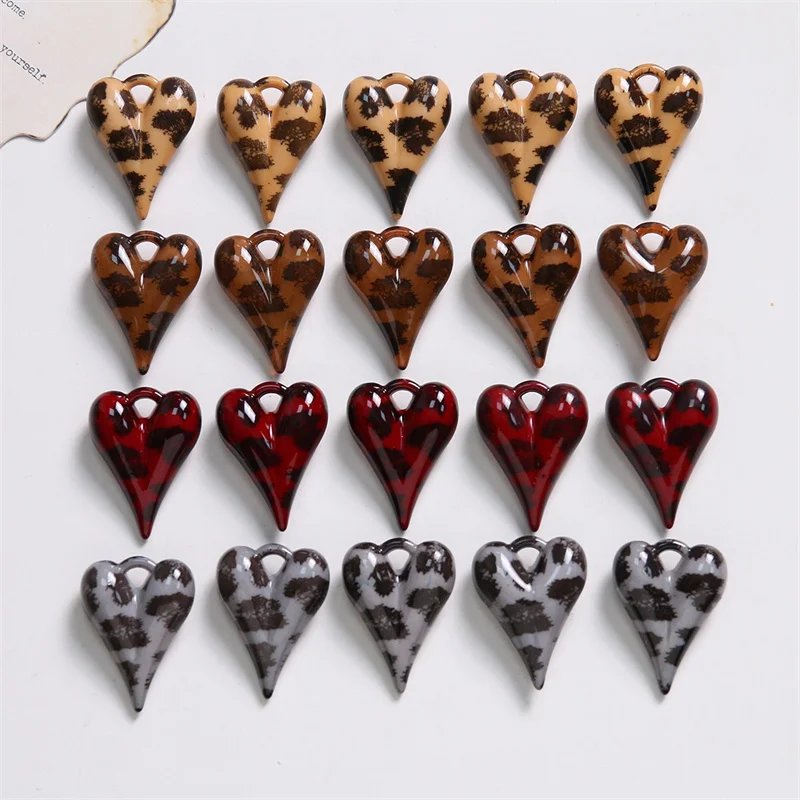 New arrived 50pcs/lot color Leopard Pattern cartoon hearts rounds shape resin beads diy jewelry garment pendant accessory