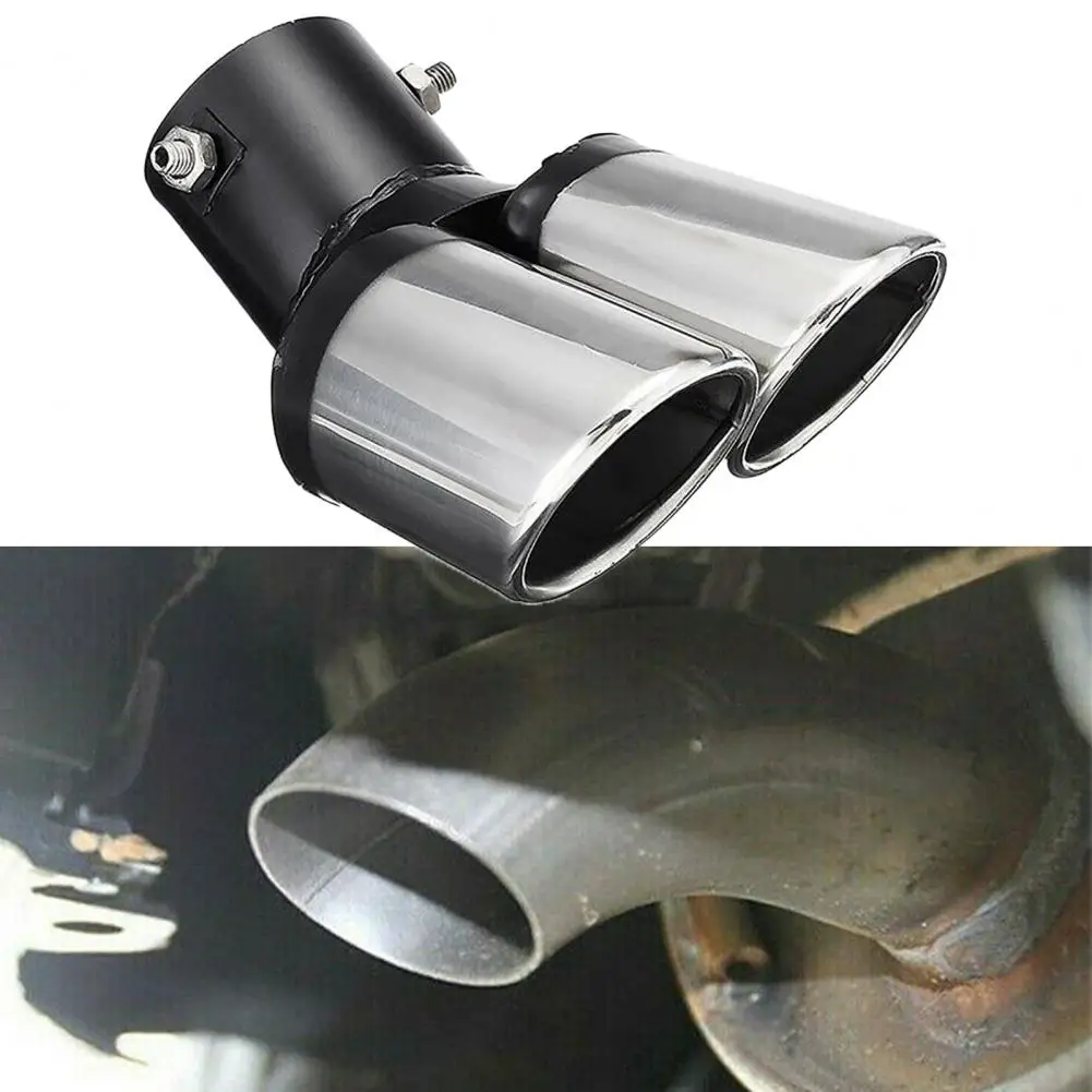 

Simple Exhaust Pipe Muffle Universal 1 to 2 Exhaust Muffler Polished Stainless Steel Exhaust Tip Muffler Car Accessories