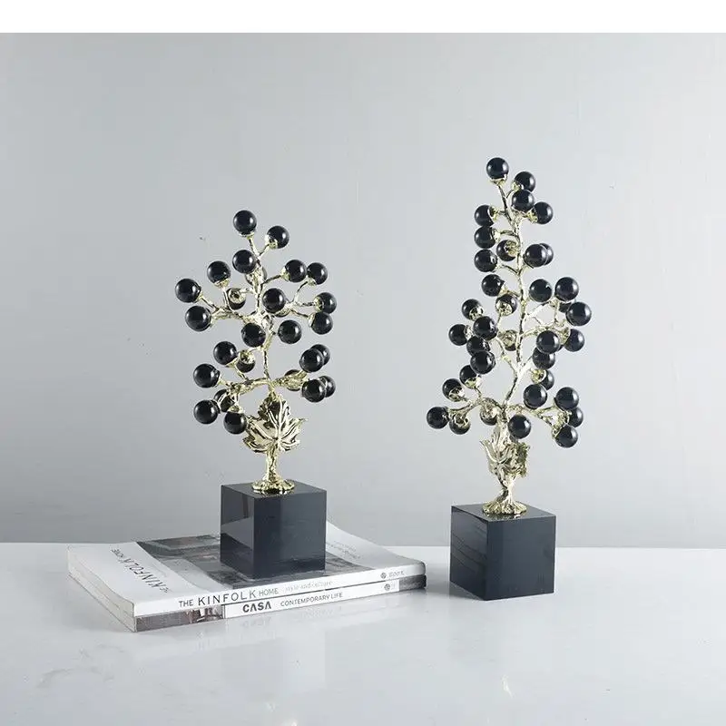 Black Crystal Grape String Sculpture Gilded Bough Crafts Ornaments Room Aesthetics Decor Desk Decoration Alloy Statue