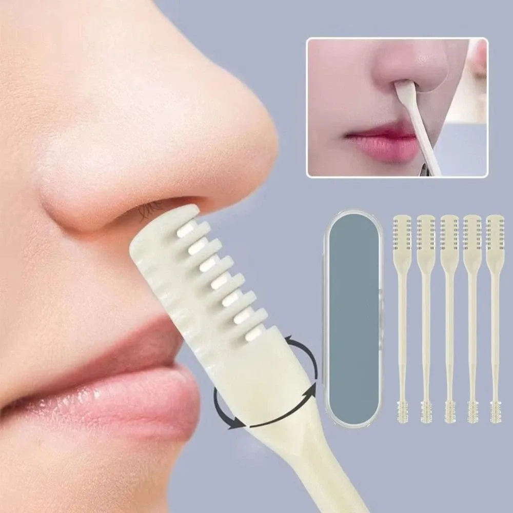 5Pcs Double Head Nose Hair Trimmer 360° Rotating Washable Hair Removal Tool Stainless Steel Mini Nose Hair Clippers Women Men