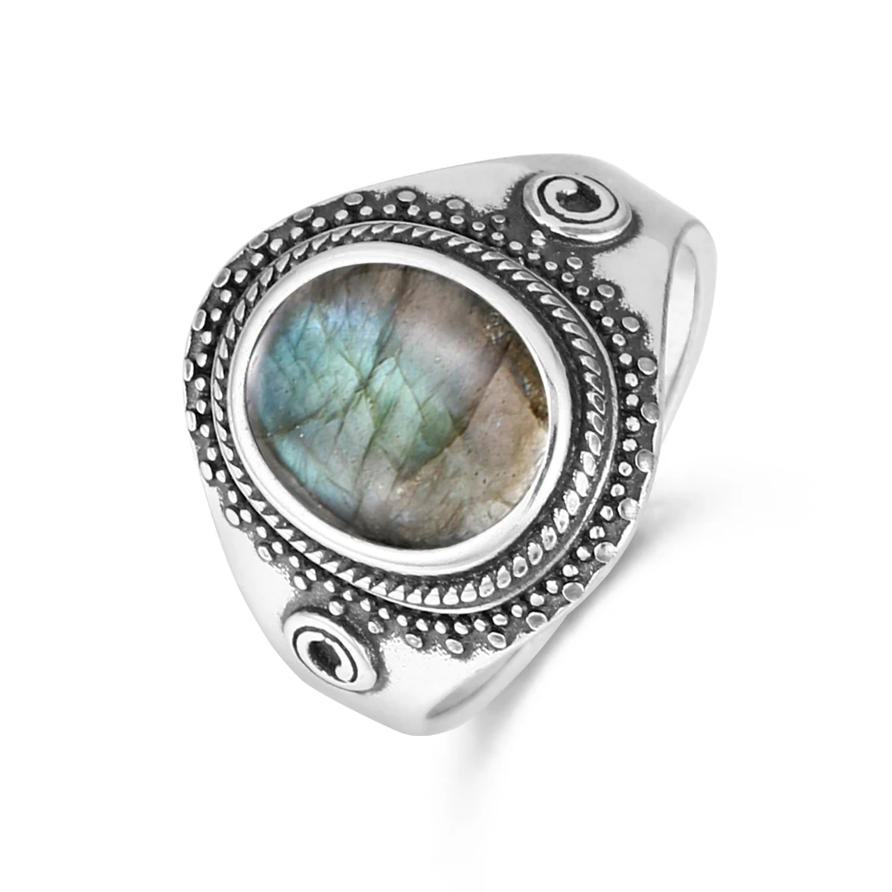 S925 Silver Ring Big Oval 8*10MM Natural Moonstone Turquoise Lapis Tiger Eye Rings for Women Gifts Fine Jewelry
