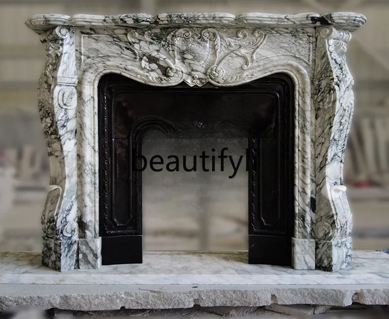 

yj5 European carved fireplace decoration French villa living room heating light luxury ornament