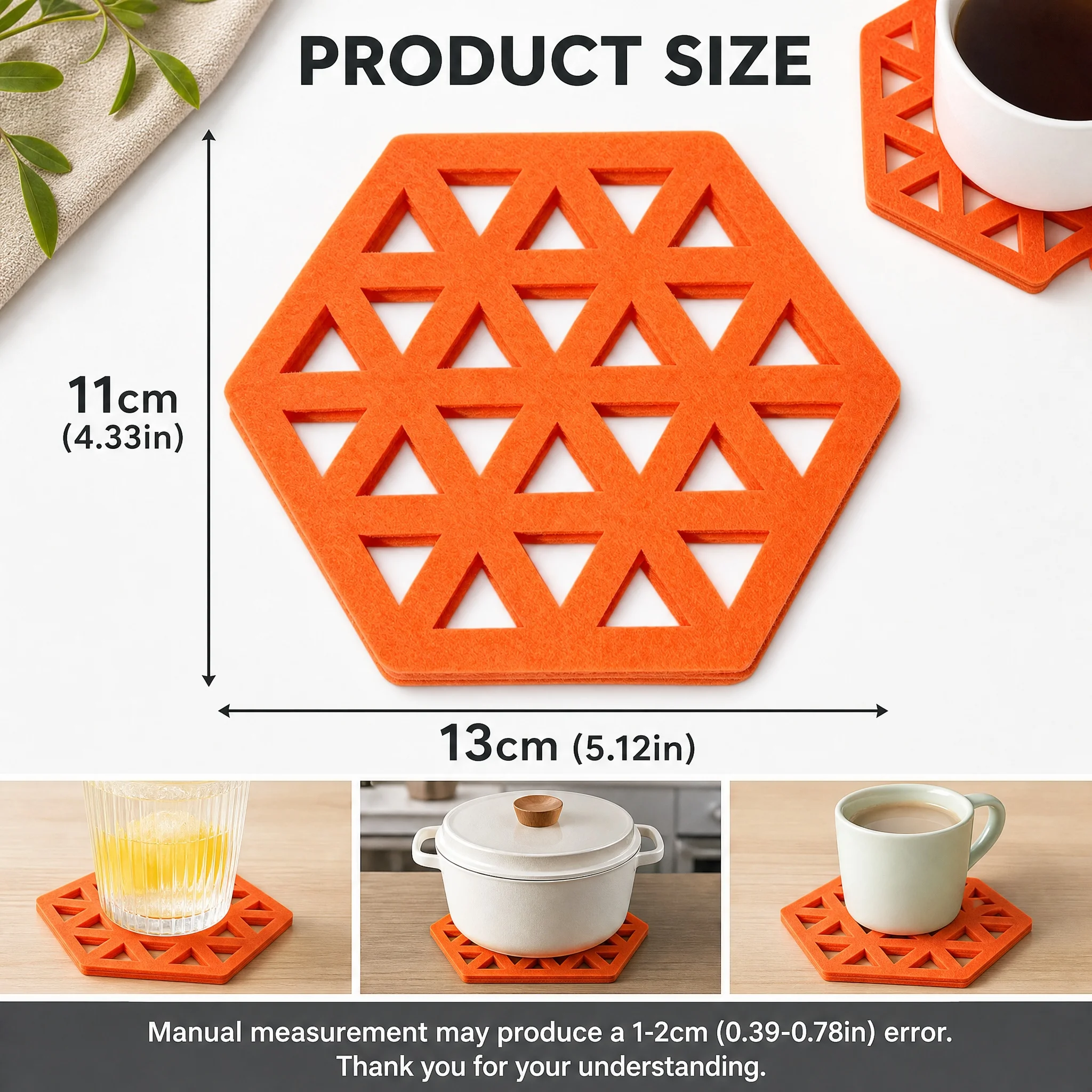 4/10pcs hexagonal geometric hollow felt coasters, simple wind hollow triangular pattern felt coasters, household coffee cups