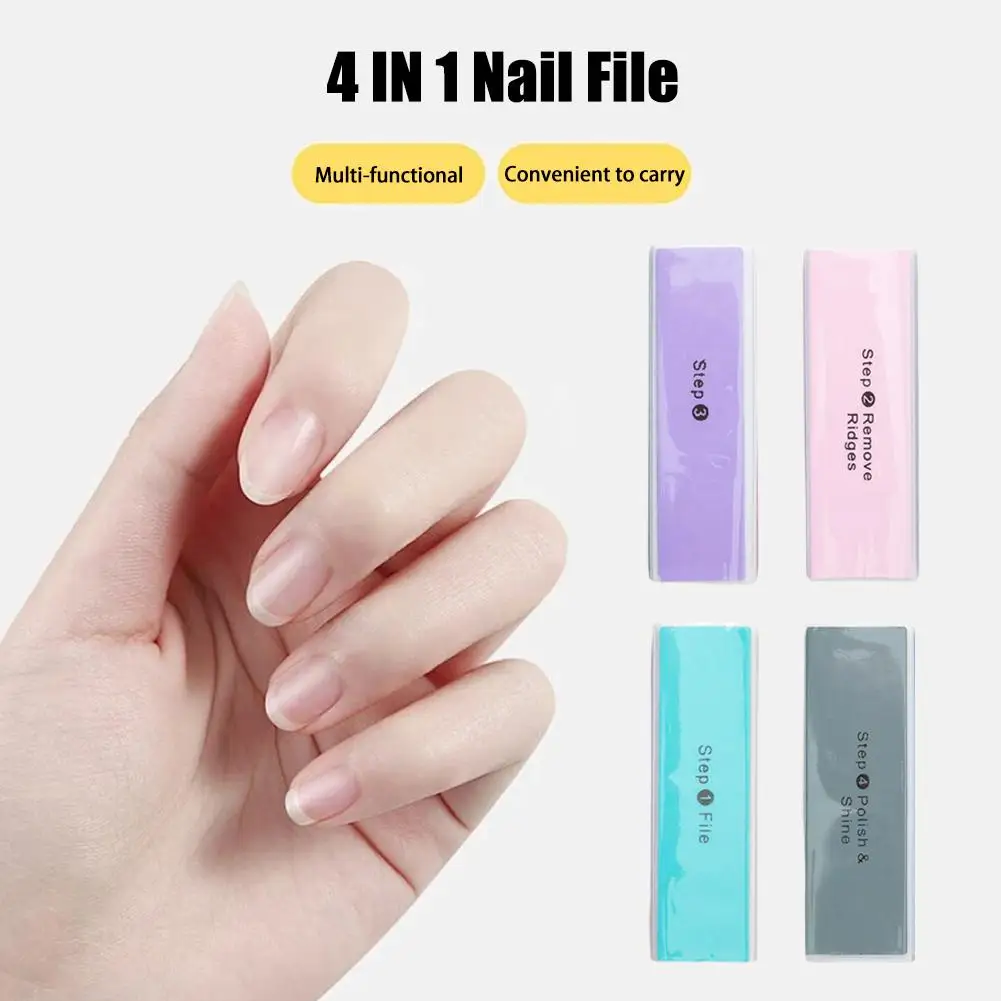 1pcs 4 IN 1 Nail File Nail Tools Four-sided Polishing Hair Grinding Care Four File Sponge Nail Block Square Curd Block X1T3