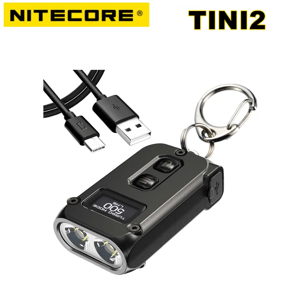 Linterna NITECORE TINI2 de 500 lúmenes OLED, llave inteligente de doble núcleo, luz EDC APC para dormir, Larga modo de reposo, linterna recargable tipo C