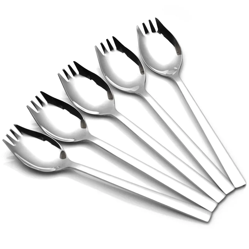 5PC Stainless Steel Sporks 2 in 1 Kitchen Gadgets Accessories Salad Dessert Spaghetti Spoon Fork Combo Kitchen Tools