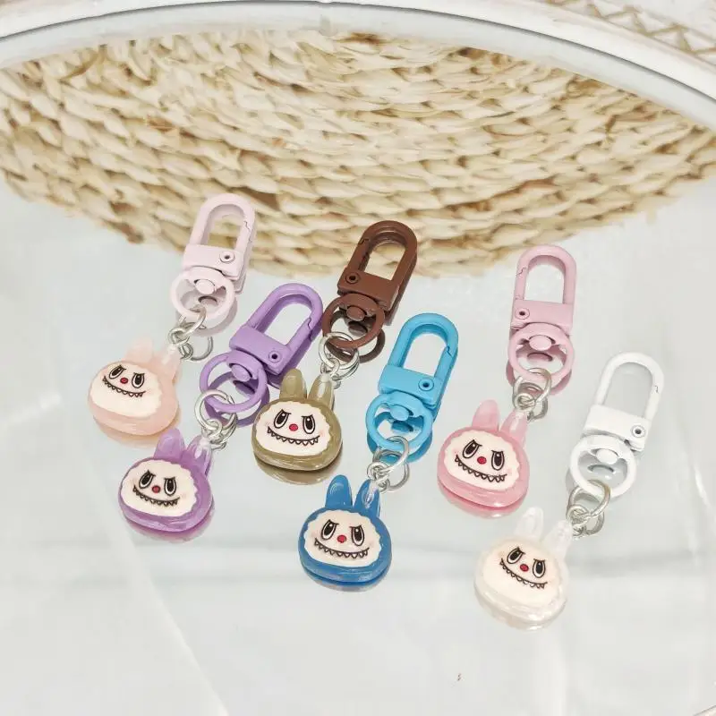 Kawaii Labubu Character Resin Keychain Pendant Decoration Cute Girls Backpack Key Ring Headphone Box Hanging Accessories Gift