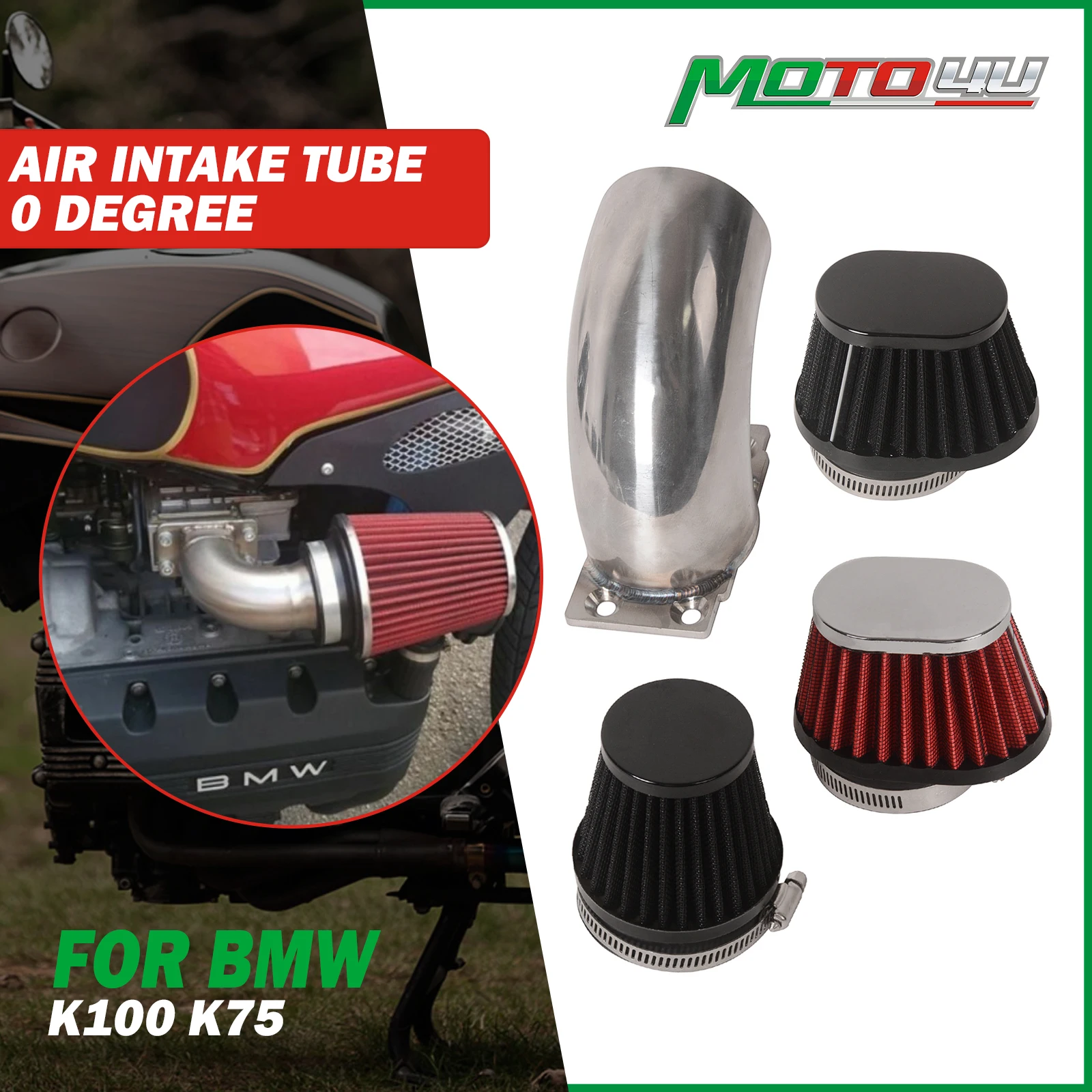 Cafe Racer Air Intake Tube 0 Degree Parallel Stainless Steel Motorcycle Accessories For BMW K100 K75