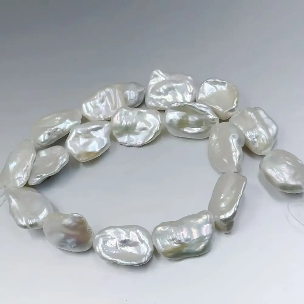 16-22mm Big White Rectangle Natural Freshwater Baroque Pearl DIY Jewelry Making Loose Spacer  Beads 15