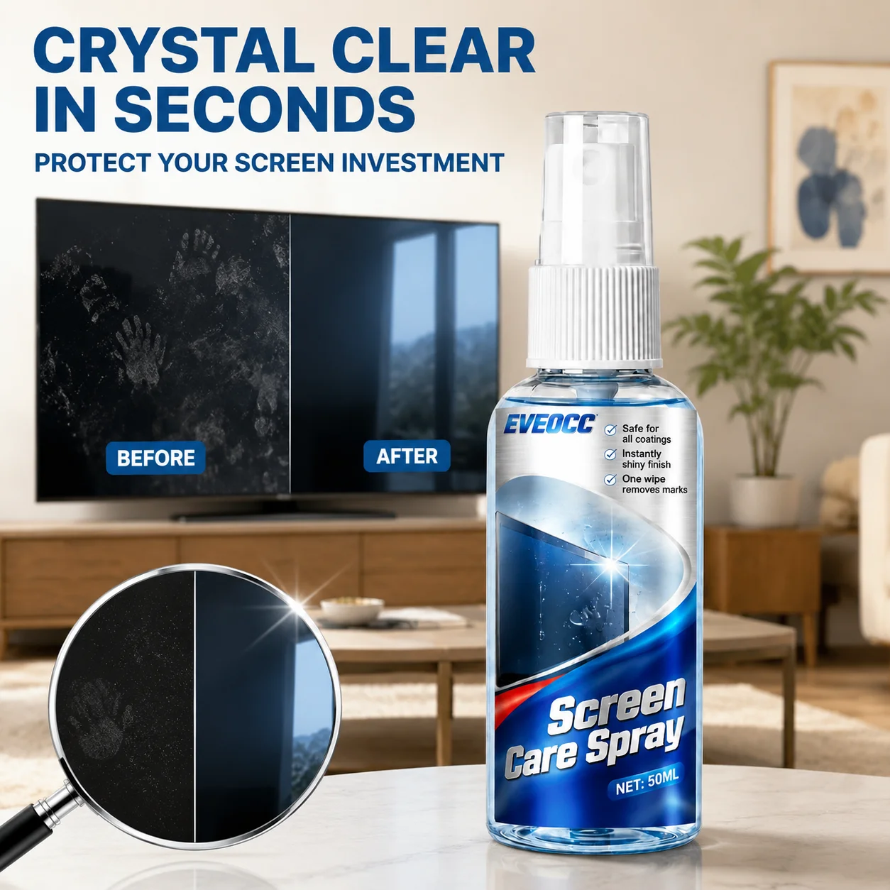 50ml Screen Care Cleaning Spray, Instant Shiny Finish Screen Cleaner for Smartphone Tablet Computer Display Screens