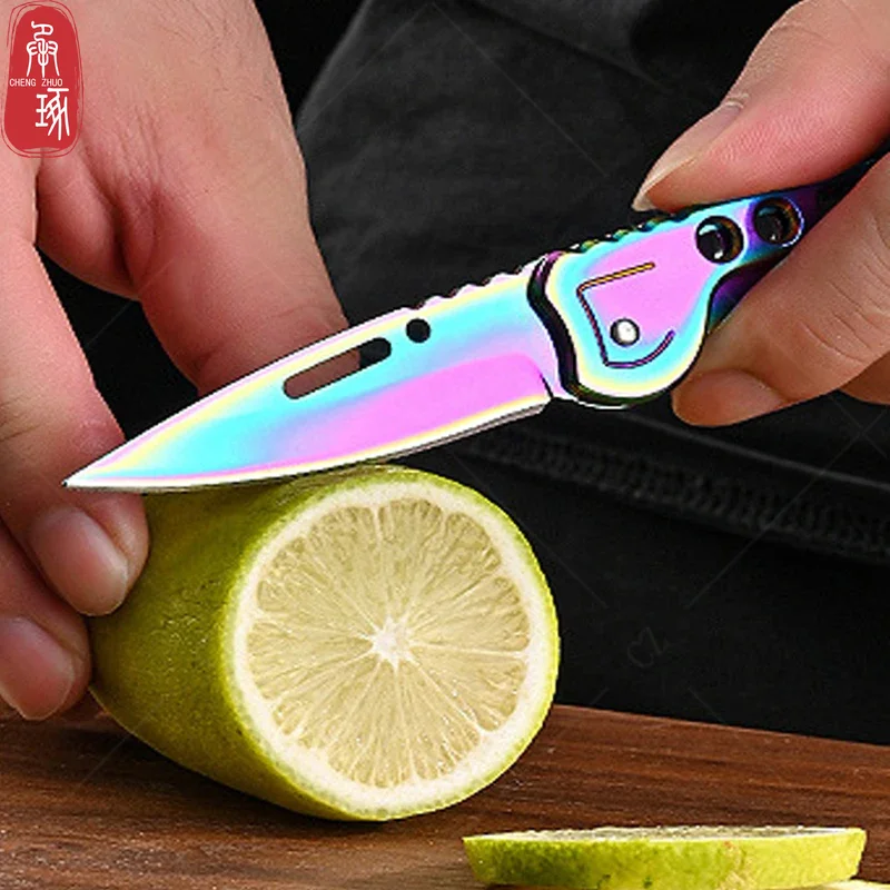 Folding Fruit Knife Stainless Steel Pocket Knife with Non-slip Handle Utility Knife Keychain Portable Knife Kitchen Accessories