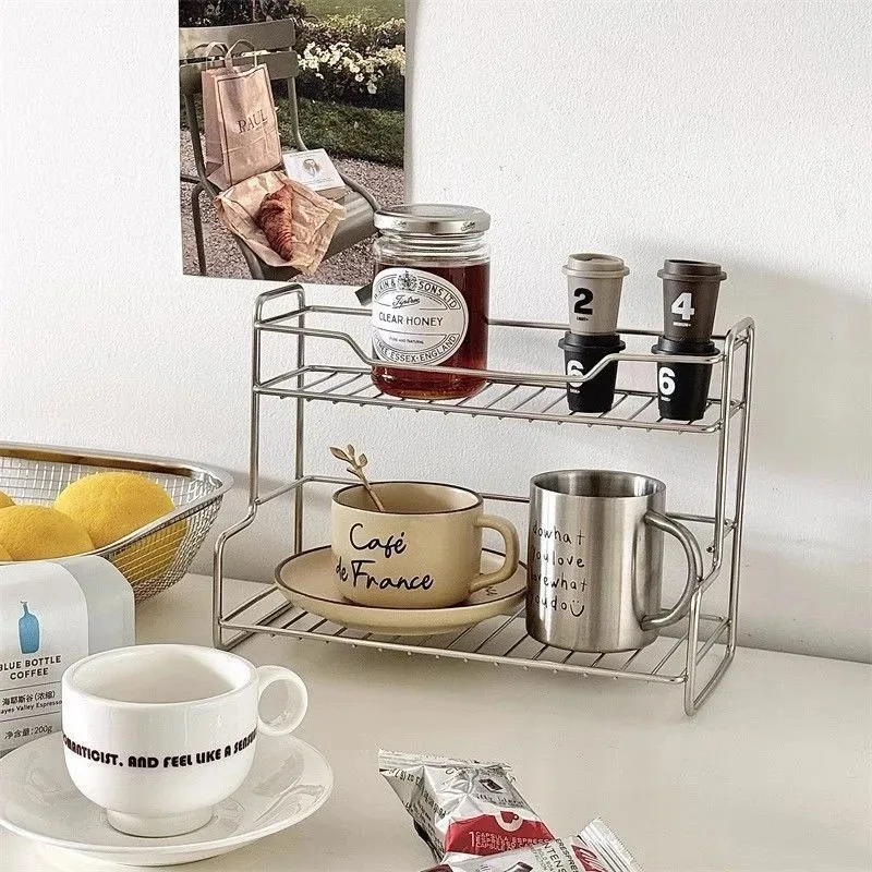 

Kitchen Countertop Storage Rack Spice Shelf Versatile Stainless Steel Storage Basket for Bathroom Toiletries Cup Organizer Racks