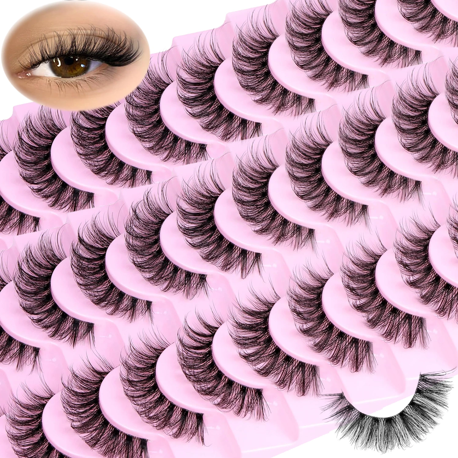 20 Paare/2 Pack Natürliche Wimpern Flauschige Falsche Wimpern Wispy Lashes 3D Volumen Streifen Wimpern D Curl Gefälschte Wimpern