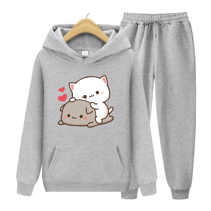 Conjunto de Sudadera con capucha para mujer, ropa holgada de manga larga con estampado de té de burbujas de Bubu y Dudu Drink, estilo Kawaii y Harajuku