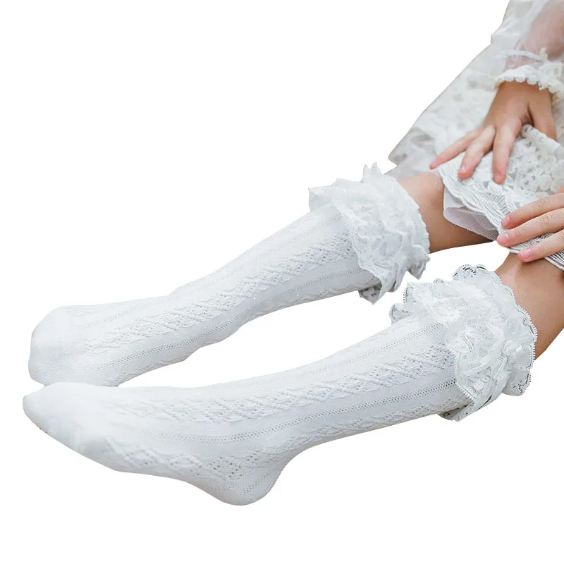 1Pair/Lot Baby Girls Winter Lace Socks Baby White Knee Socks Baby Knitted Warmer Socks Princess Stocking Baby Clothing 0-3Years