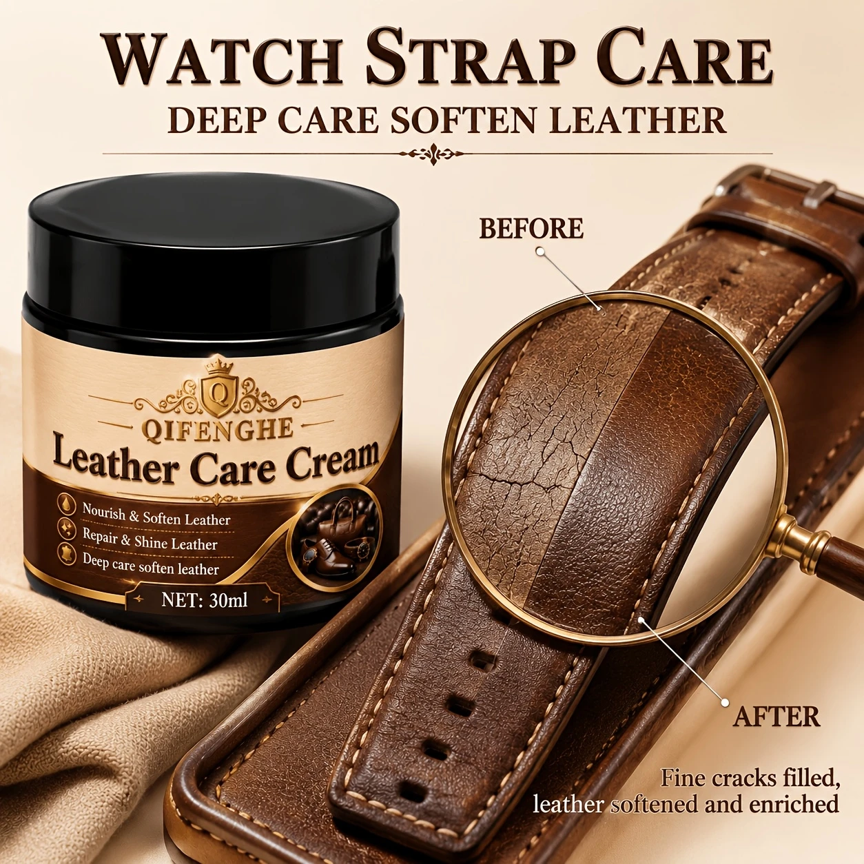 Deep-Care Leather Cream, Moisturize & Soften Watch Straps to Prevent Cracking