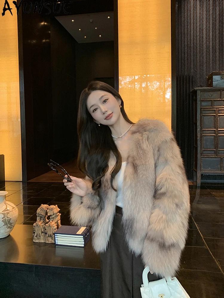 AYUNSUE 2025ฤดูใบไม้ร่วงฤดูหนาวFox Fur Jacketผู้หญิงสั้นหรูหรา100% ฟ็อกซ์ขนสัตว์แจ็คเก็ตเสื้อผ้าผู้หญิงElegant Outerwears Abrigo Mujer